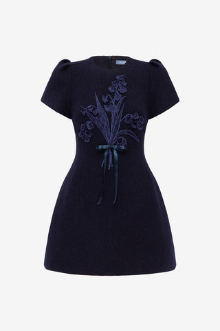 Carina Applique Tweed Mini Dress - Midnight Dress Mini