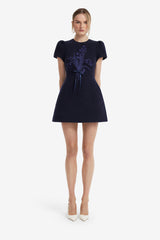 Carina Applique Tweed Mini Dress - Midnight Dress Mini