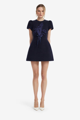 Carina Applique Tweed Mini Dress - Midnight Dress Mini