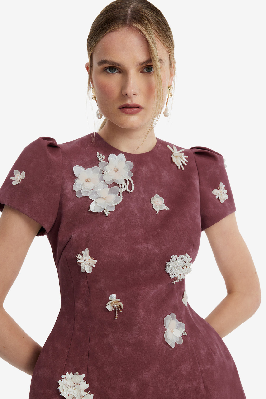 Carina Embellished Vegan Suede Mini Dress - Mahogany Dress Mini