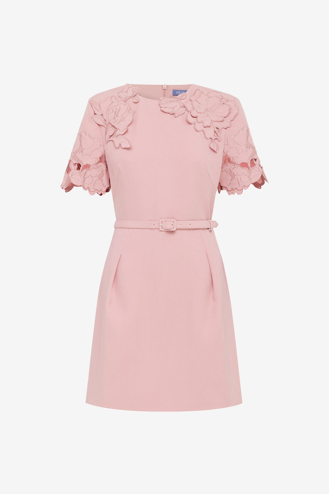 Aurelie Applique Short Sleeve Mini Dress - Rose Dress Mini