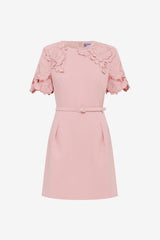Aurelie Applique Short Sleeve Mini Dress - Rose Dress Mini