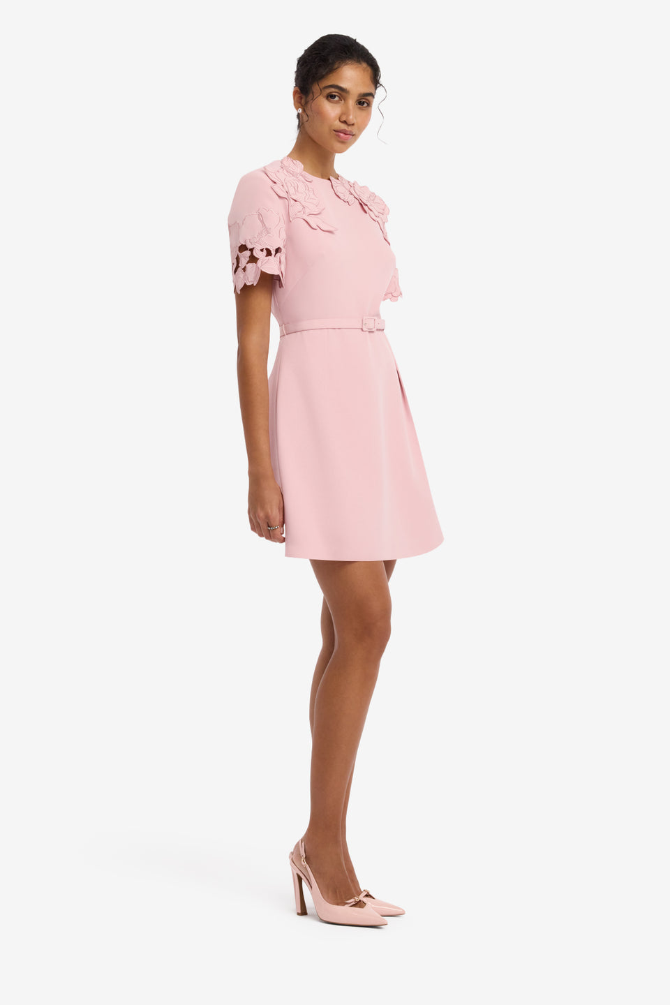 Aurelie Applique Short Sleeve Mini Dress - Rose Dress Mini