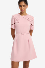 Aurelie Applique Short Sleeve Mini Dress - Rose Dress Mini