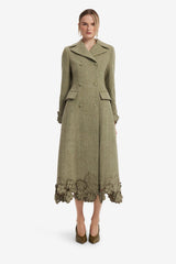 Elara Applique Wool Coat - Olive Coats