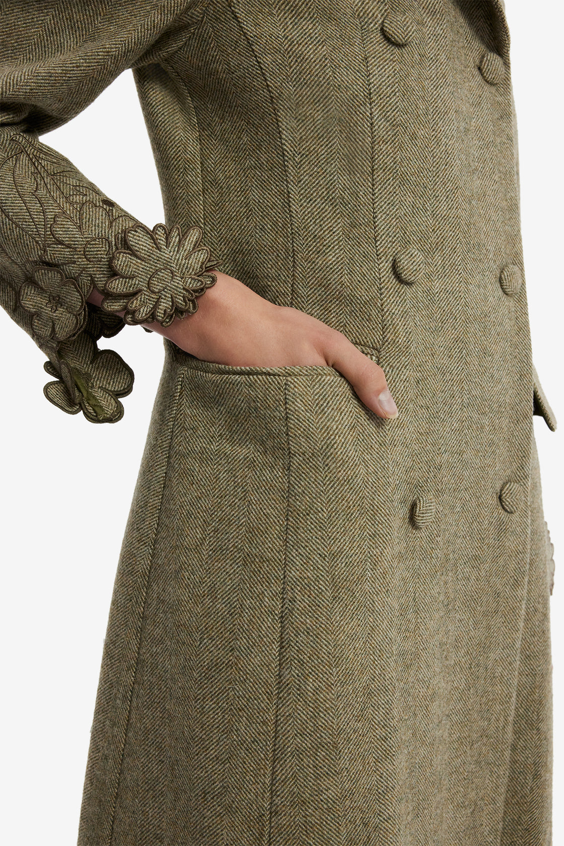 Elara Applique Wool Coat - Olive Coats