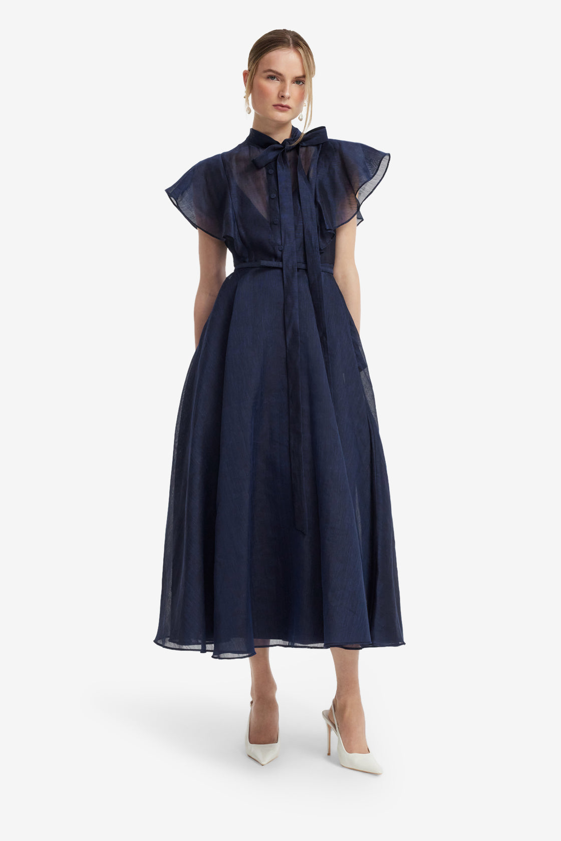 Elsie Flutter Sleeve Midi Dress - Midnight Dress Midi