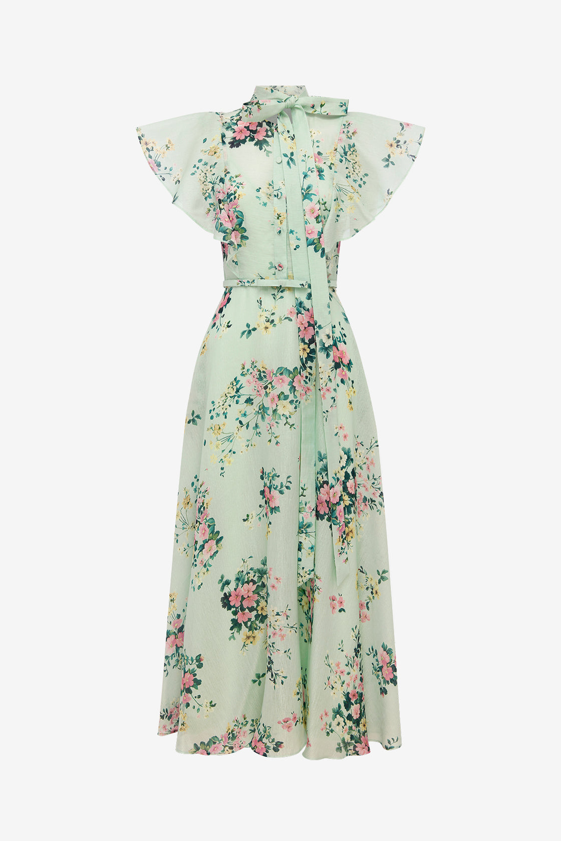 Elsie Flutter Sleeve Midi Dress - Posy Print in Mint Dress Midi