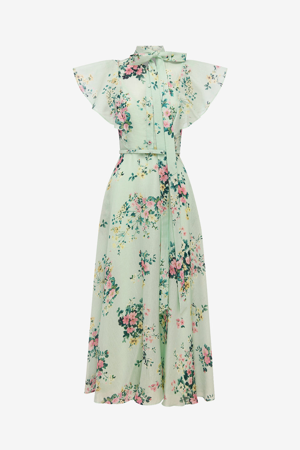 Elsie Flutter Sleeve Midi Dress - Posy Print in Mint Dress Midi