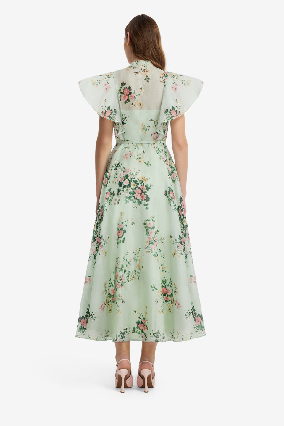 Elsie Flutter Sleeve Midi Dress - Posy Print in Mint Dress Midi