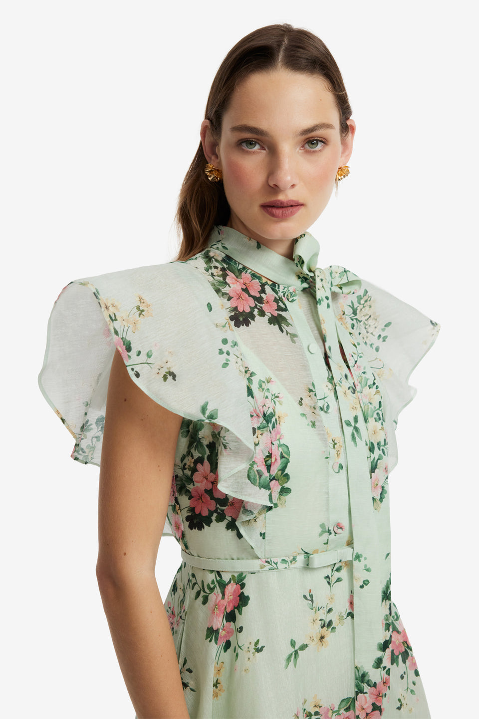 Elsie Flutter Sleeve Midi Dress - Posy Print in Mint Dress Midi