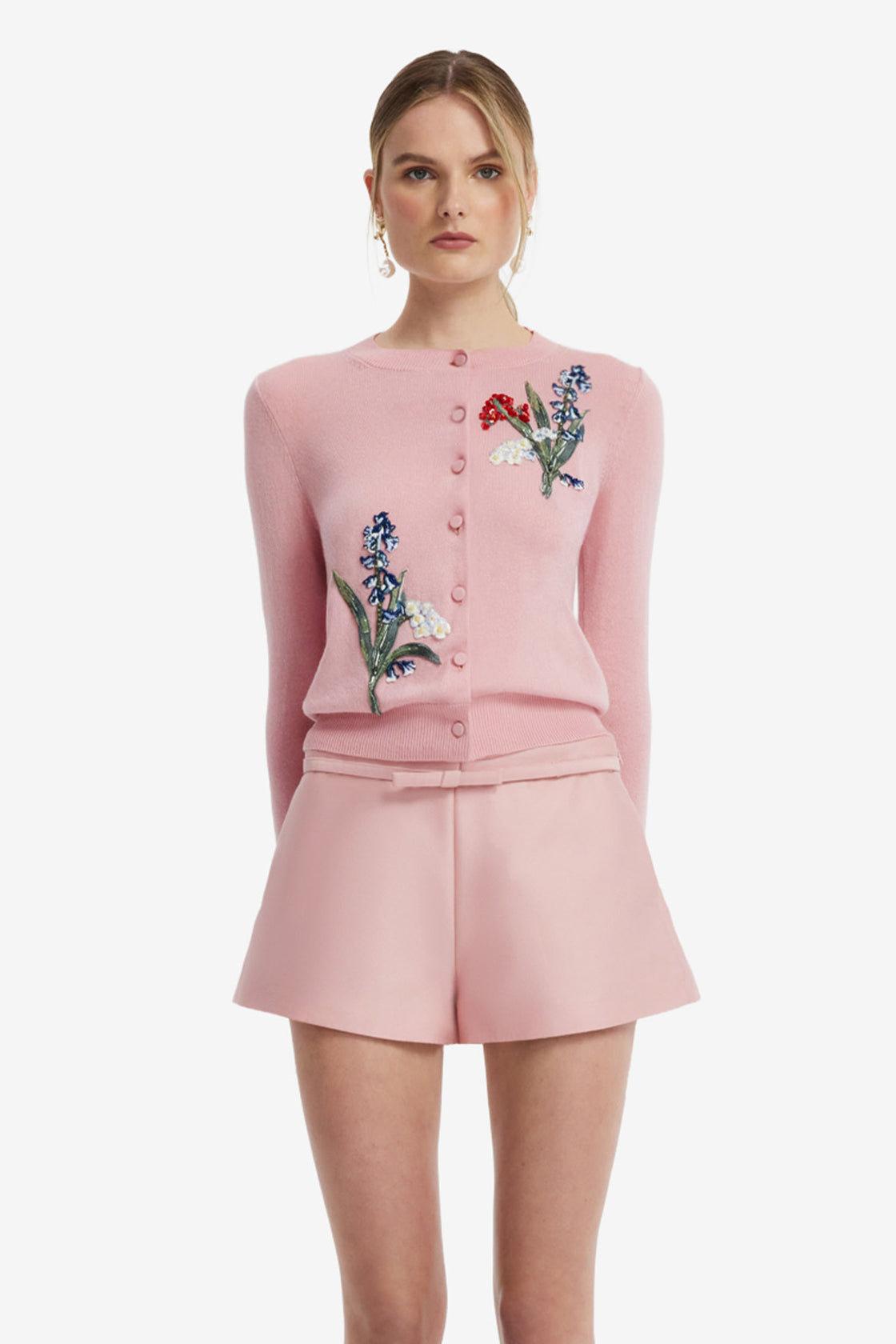 Claire Embellished Knit Cardigan - Rose Tops
