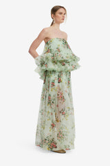 Gia Bustier Ruffled Top - Posy Print in Mint Tops