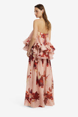 Gia Bustier Ruffled Top - Reverie Print in Nectar Tops