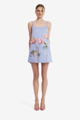 Mila Embroidered Mini Dress - Rose in Periwinkle Dress Mini