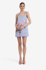 Mila Embroidered Mini Dress - Rose in Periwinkle Dress Mini
