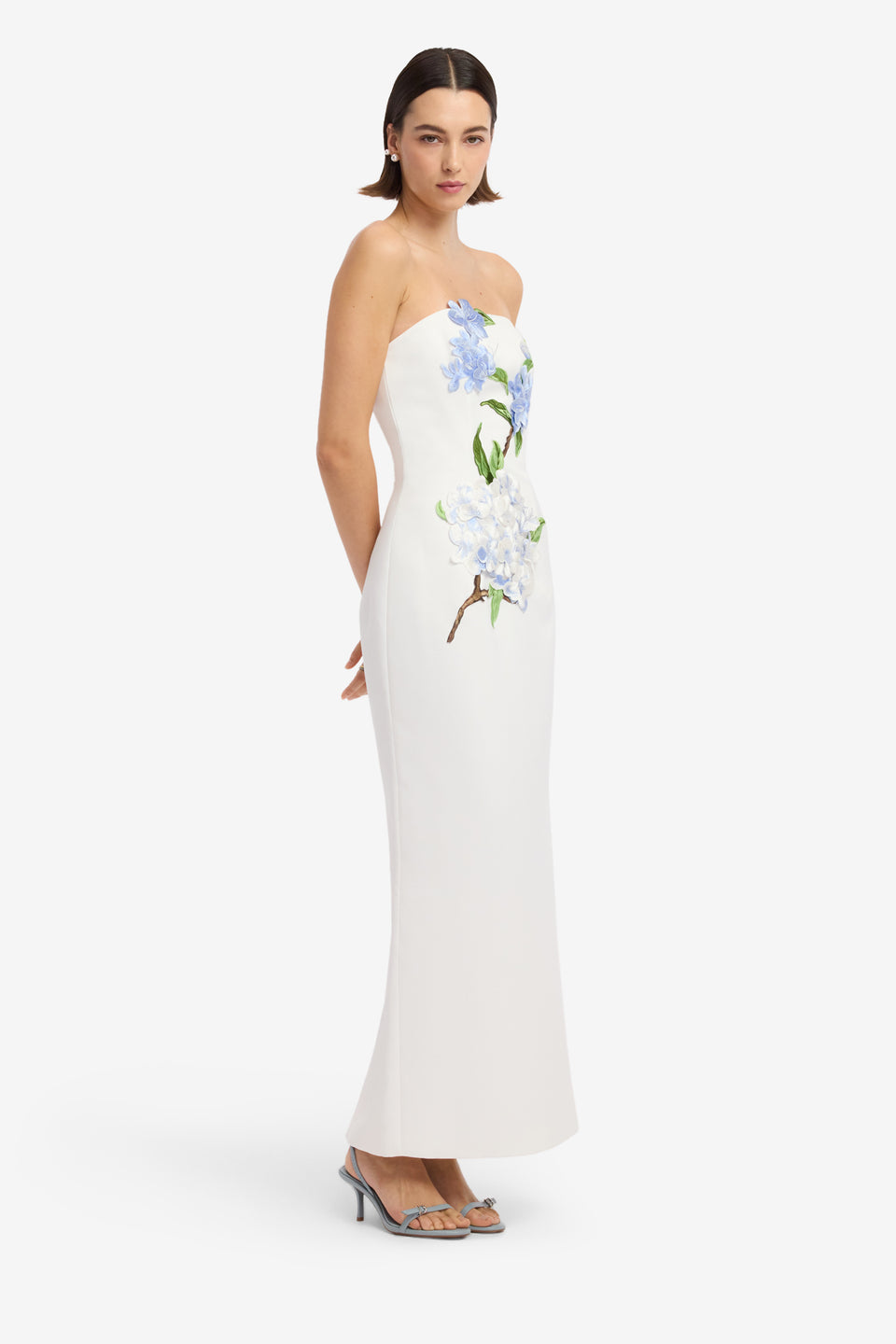 Rayna Applique Floral Maxi Dress - Hydrangea Print in Snow Dress Maxi