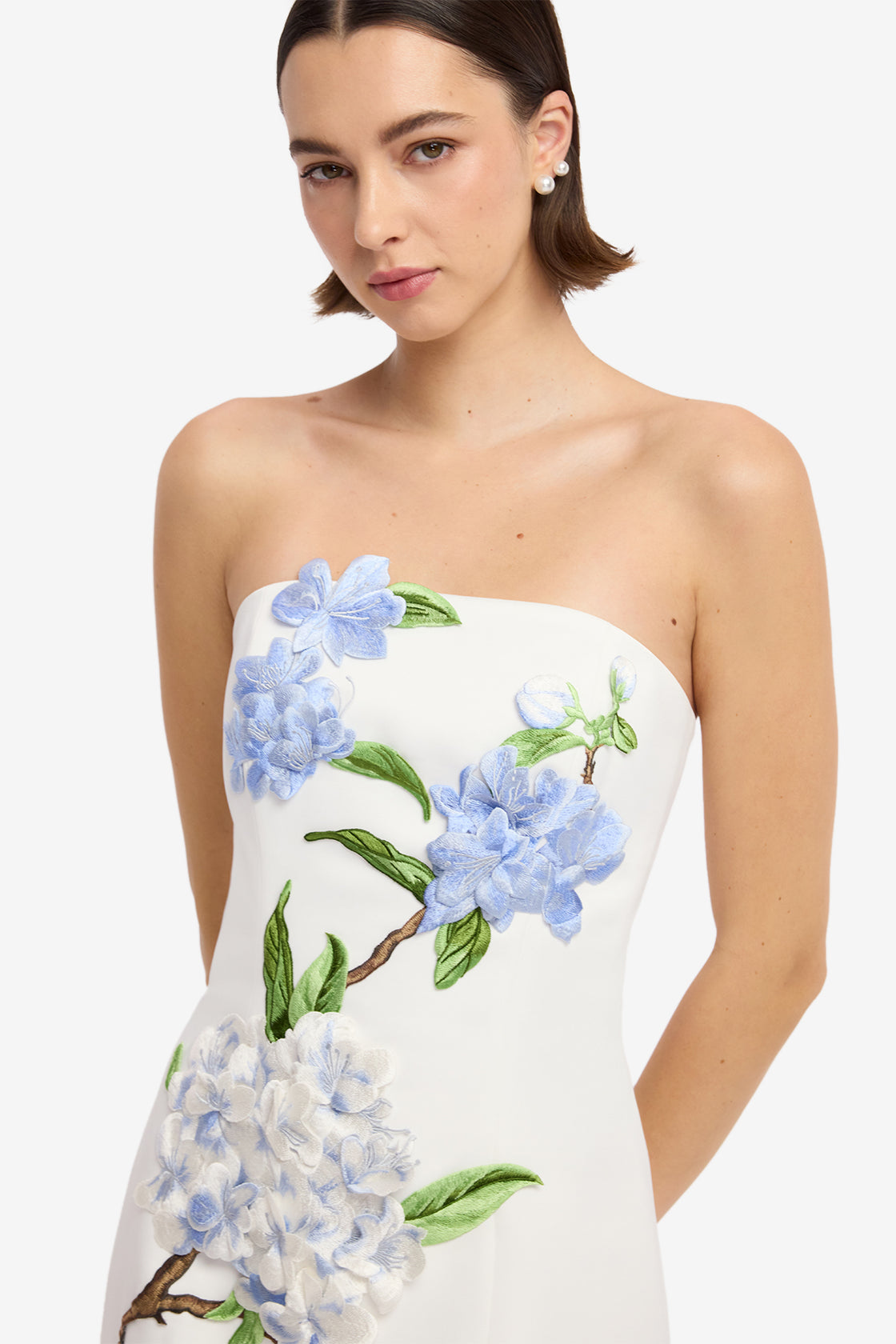 Rayna Applique Floral Maxi Dress - Hydrangea Print in Snow Dress Maxi
