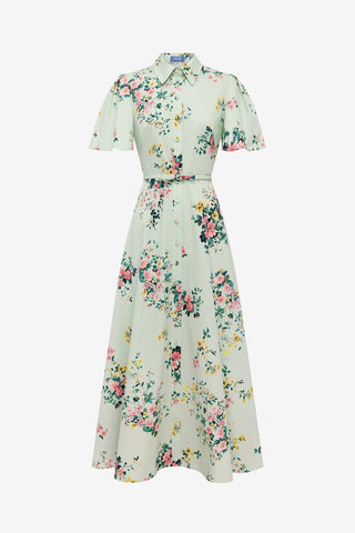 Bianca Short Sleeve Midi Dress - Posy Print in Mint Dress Midi
