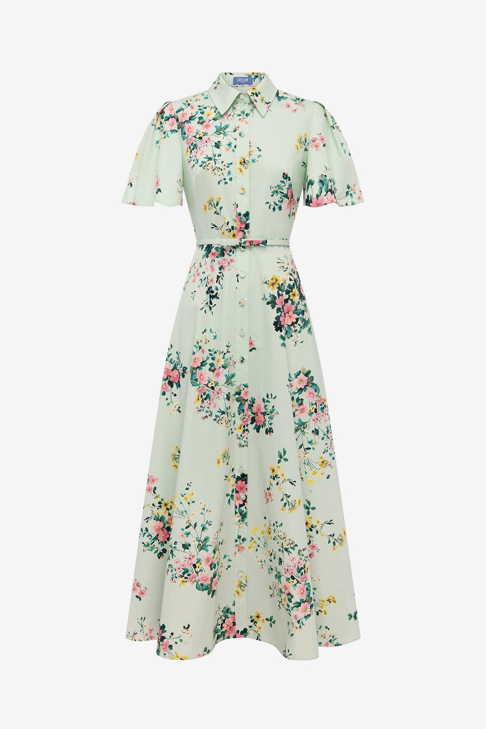 Bianca Short Sleeve Midi Dress - Posy Print in Mint Dress Midi