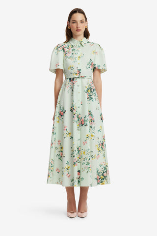 Bianca Short Sleeve Midi Dress - Posy Print in Mint Dress Midi