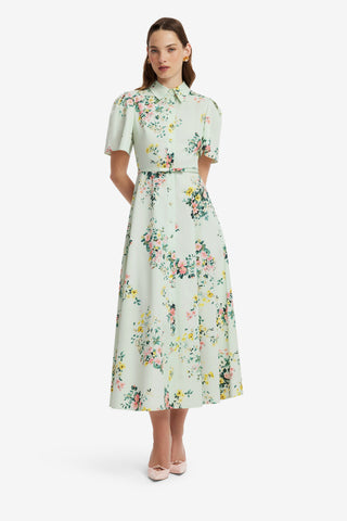 Bianca Short Sleeve Midi Dress - Posy Print in Mint Dress Midi