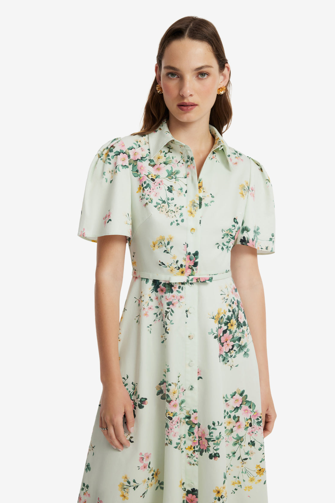 Bianca Short Sleeve Midi Dress - Posy Print in Mint Dress Midi