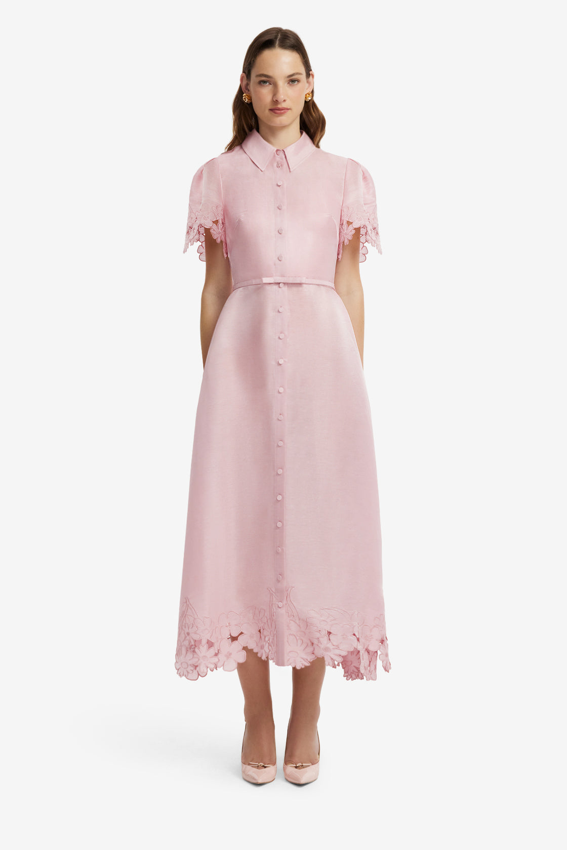Bianca Applique Short Sleeve Midi Dress - Rose Dress Midi
