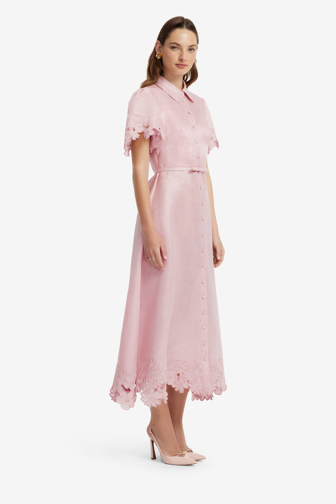 Bianca Applique Short Sleeve Midi Dress - Rose Dress Midi