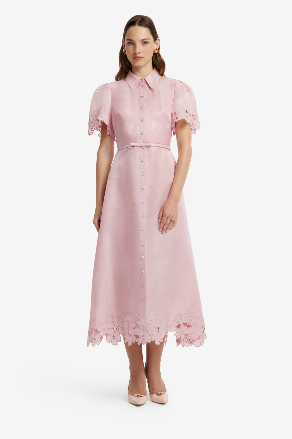 Bianca Applique Short Sleeve Midi Dress - Rose Dress Midi