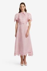 Bianca Applique Short Sleeve Midi Dress - Rose Dress Midi