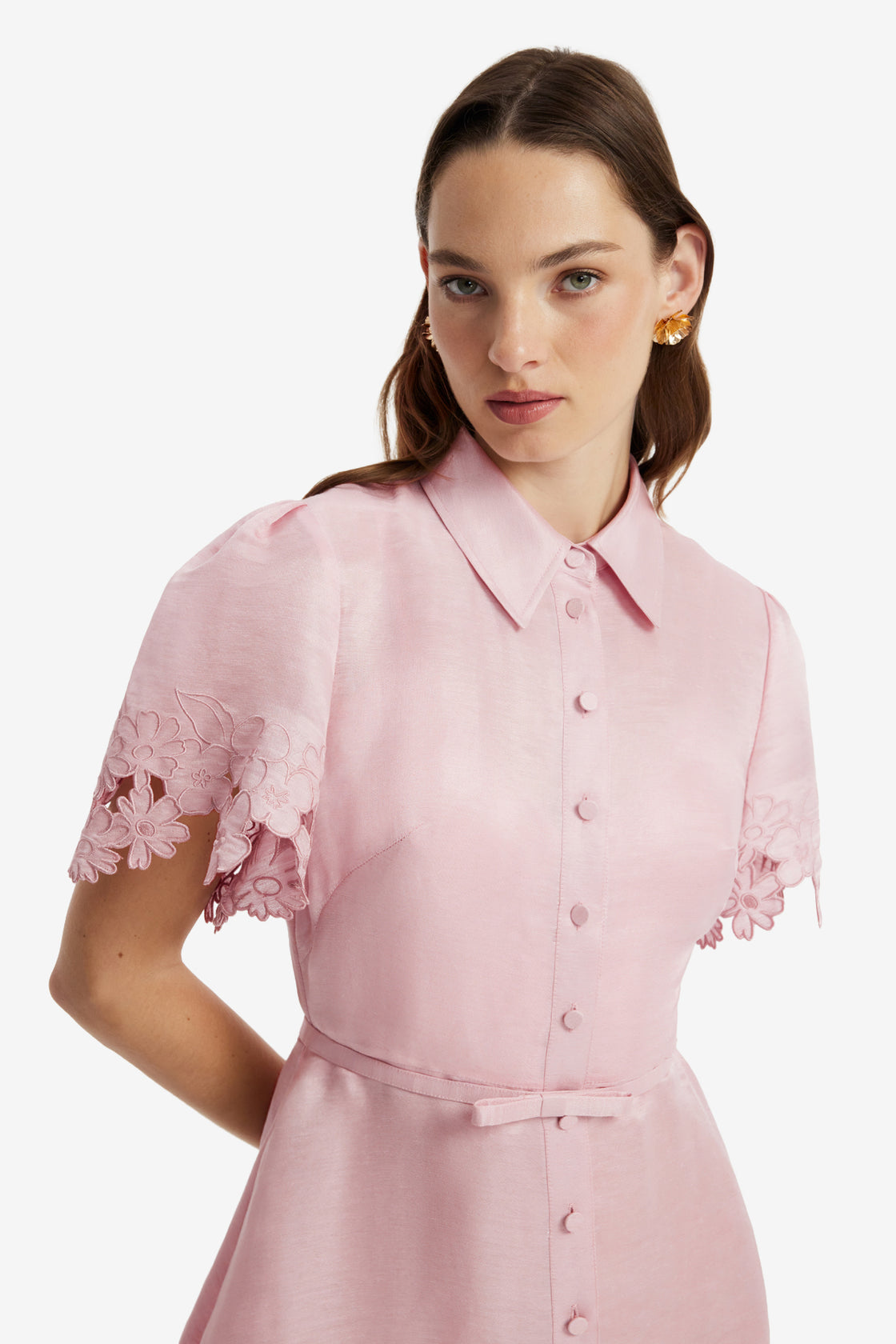 Bianca Applique Short Sleeve Midi Dress - Rose Dress Midi