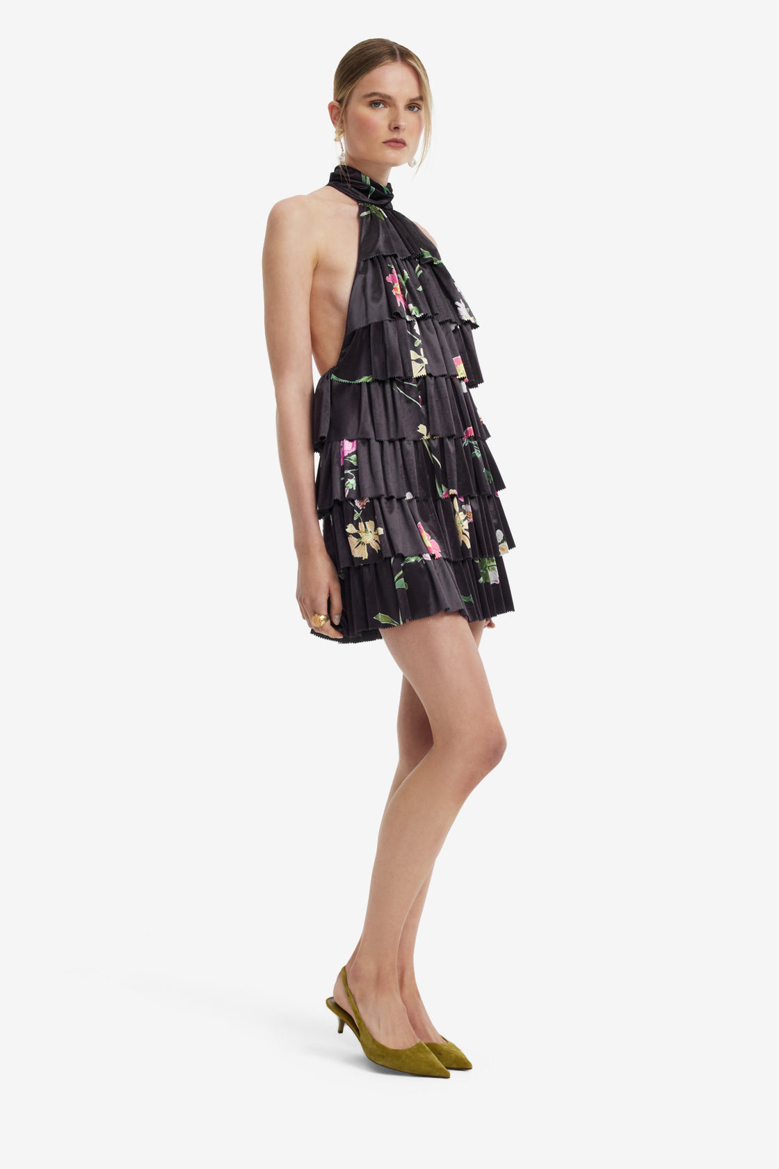 Elodie Velvet Tiered Mini Dress - Meadow Mist in Ebony Dress Mini