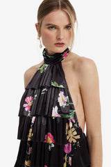 Elodie Velvet Tiered Mini Dress - Meadow Mist in Ebony Dress Mini