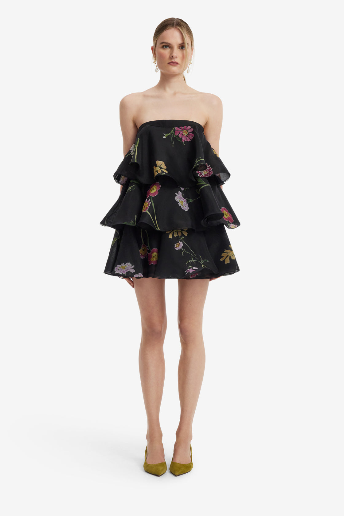 Gigi Bustier Ruffled Mini Dress - Meadow Mist in Ebony Dress Mini