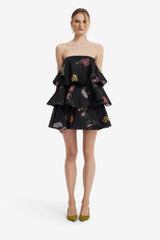 Gigi Bustier Ruffled Mini Dress - Meadow Mist in Ebony Dress Mini