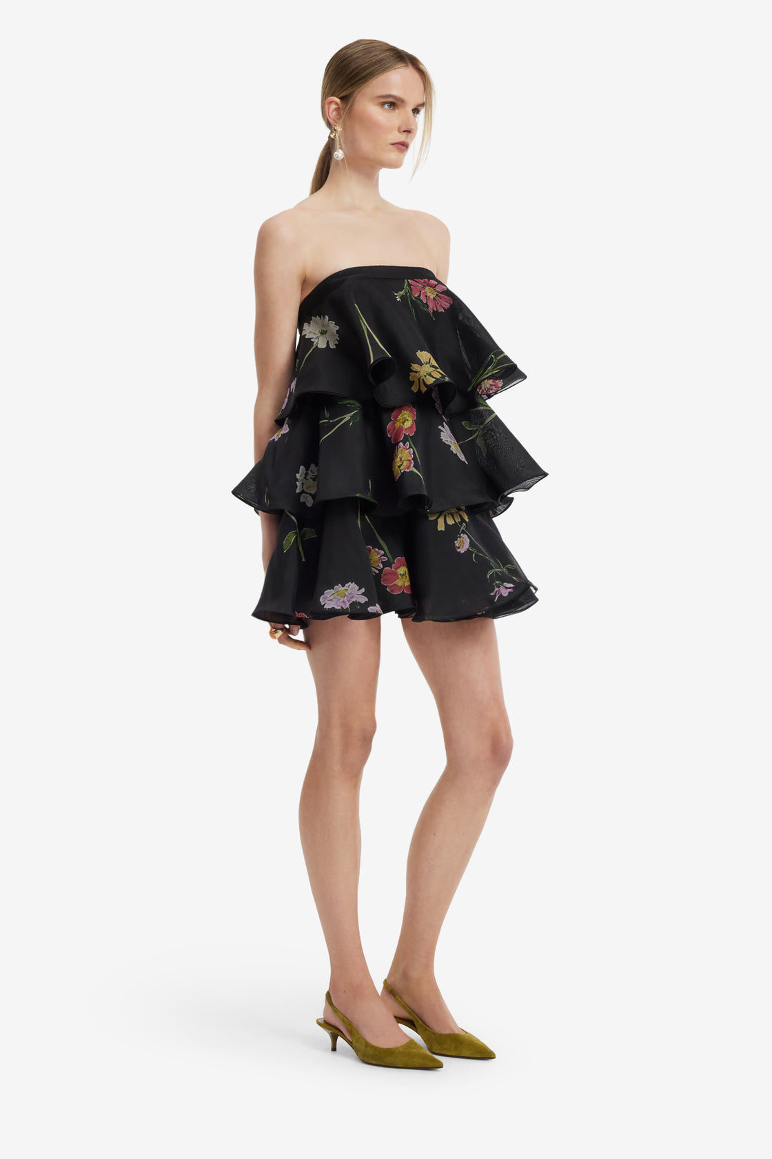 Gigi Bustier Ruffled Mini Dress - Meadow Mist in Ebony Dress Mini
