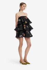 Gigi Bustier Ruffled Mini Dress - Meadow Mist in Ebony Dress Mini