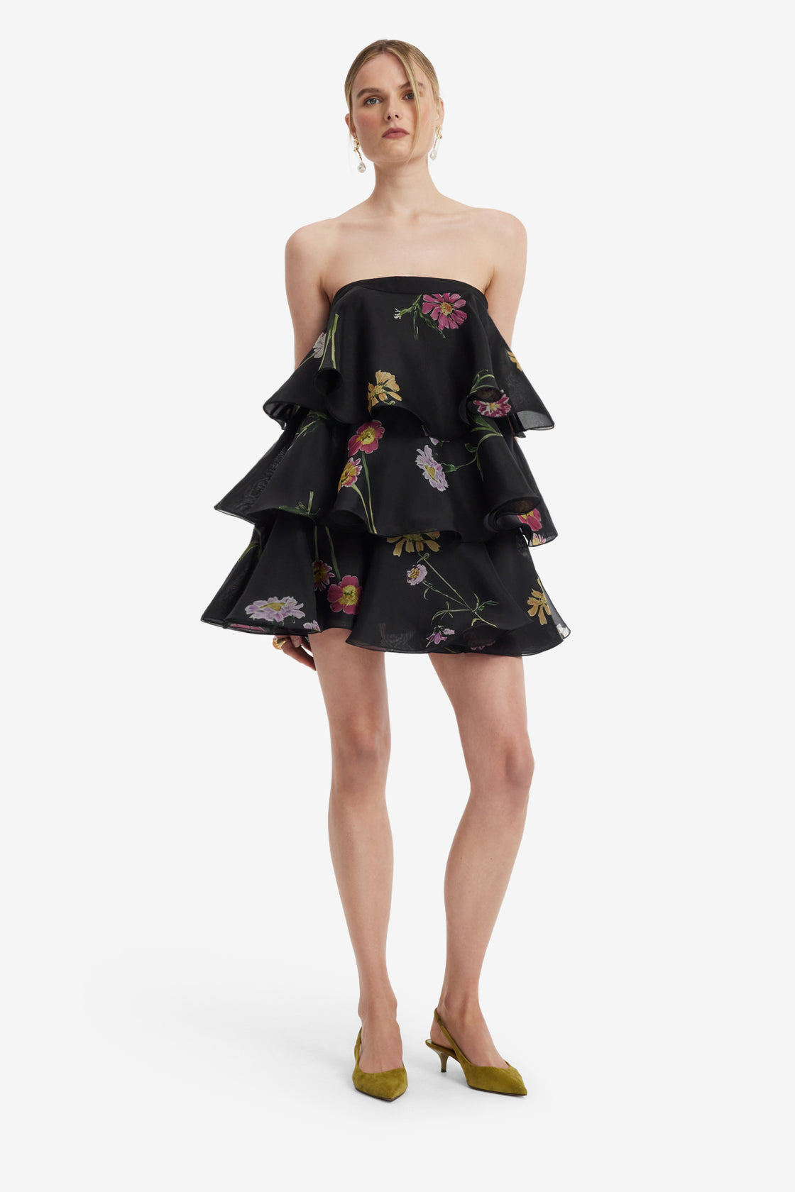 Gigi Bustier Ruffled Mini Dress - Meadow Mist in Ebony Dress Mini