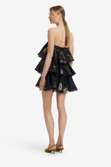 Gigi Bustier Ruffled Mini Dress - Meadow Mist in Ebony Dress Mini