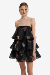 Gigi Bustier Ruffled Mini Dress - Meadow Mist in Ebony Dress Mini