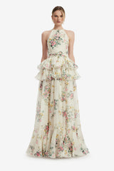 Senna Halterneck Maxi Dress - Posy Print in Snow Dress Maxi