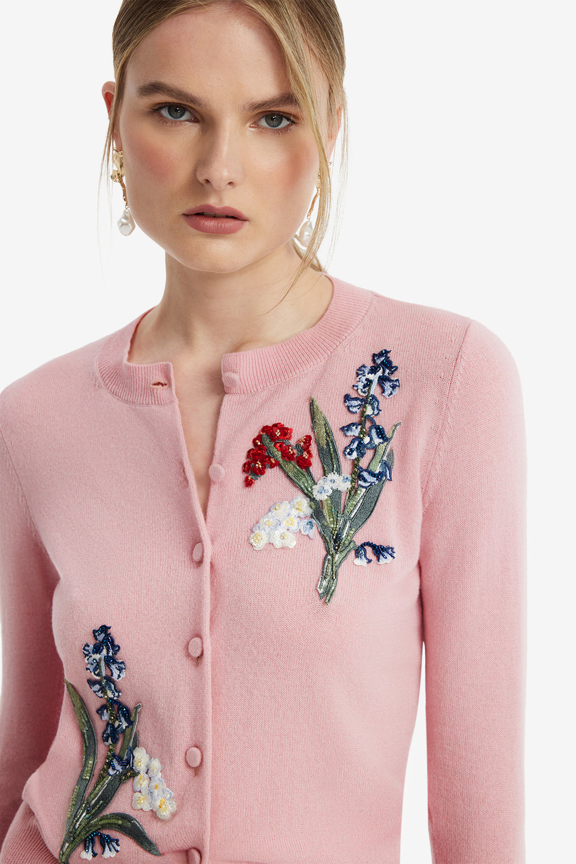Claire Embellished Knit Cardigan - Rose Tops