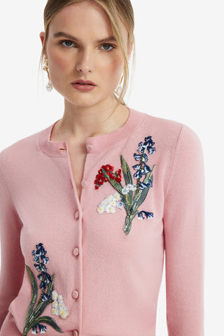 Claire Embellished Knit Cardigan - Rose Tops