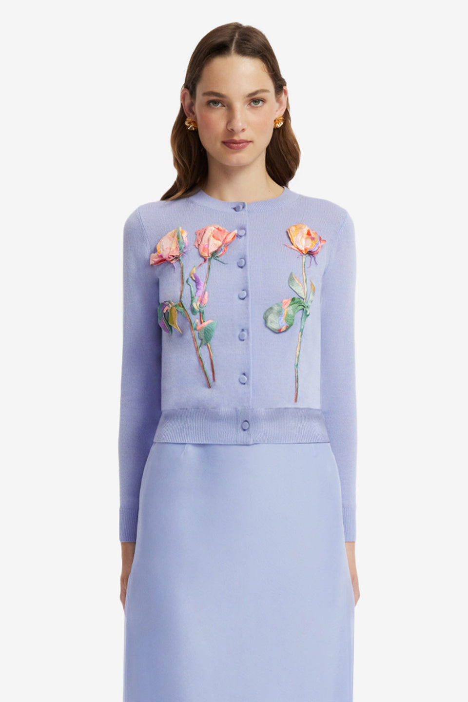 Claire Embroidered Knit Cardigan - Rose in Periwinkle Tops