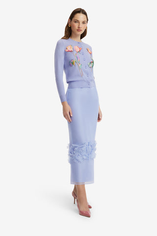 Claire Embroidered Knit Cardigan - Rose in Periwinkle Tops