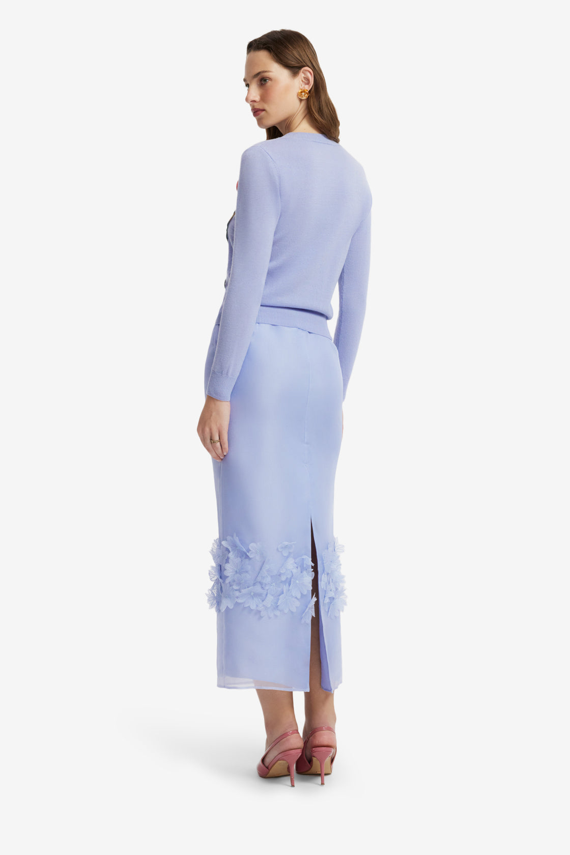 Claire Embroidered Knit Cardigan - Rose in Periwinkle Tops
