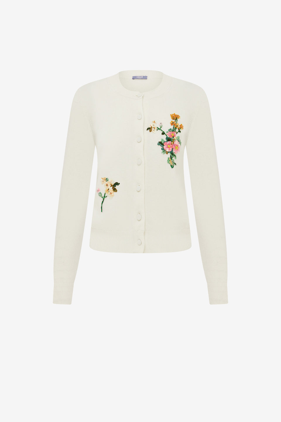Claire Embellished Knit Cardigan - Posy Print in Snow Tops