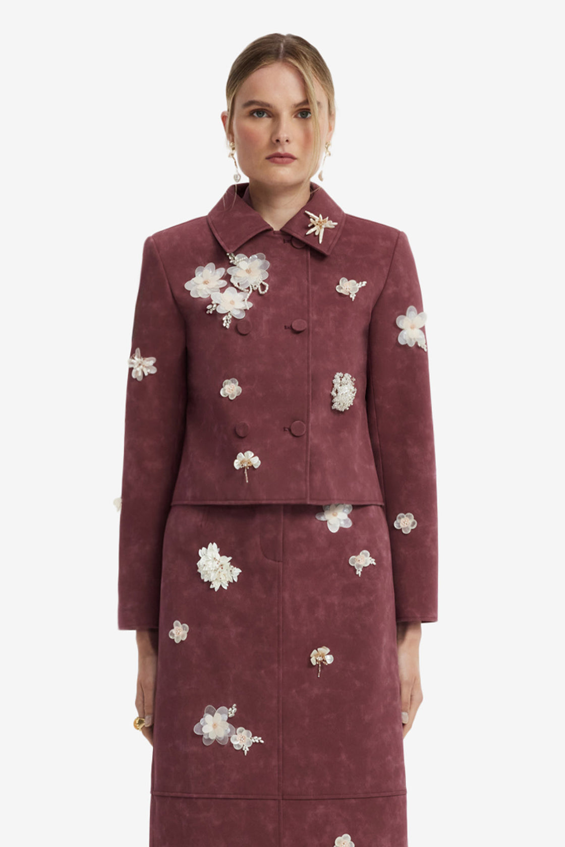 Vienna Embellished Vegan Suede Jacket - Mahogany Jacket