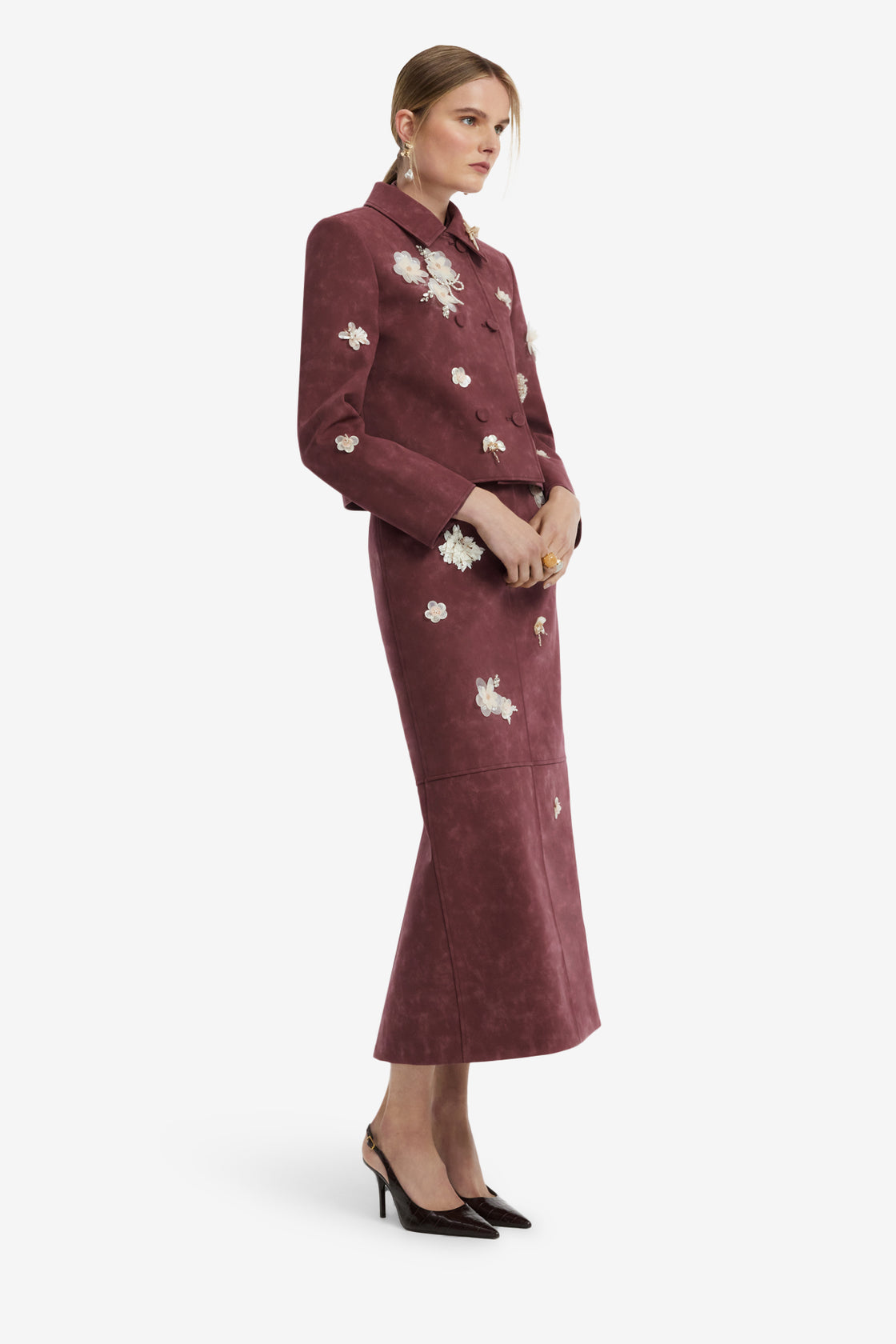 Vienna Embellished Vegan Suede Jacket - Mahogany Jacket
